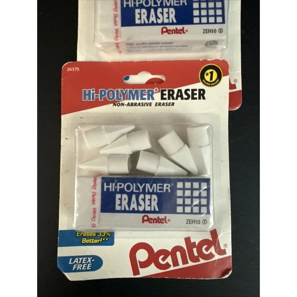 Pentel New Lot Hi-Polymer Eraser White 12 Packages Of 1-large block, 6-caps